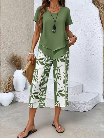 Avy™ | Casual tweedelige set met bladprint