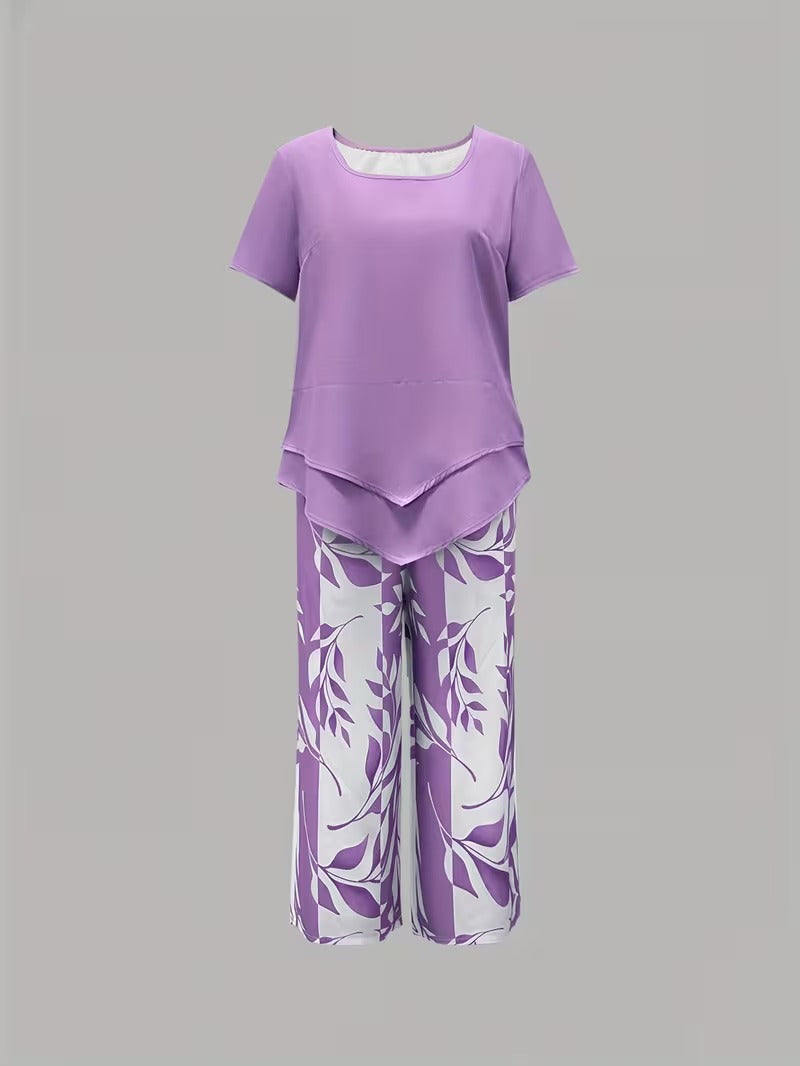 Avy™ | Casual tweedelige set met bladprint