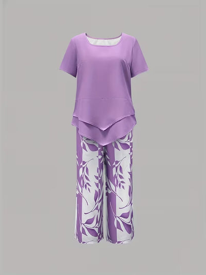 Avy™ | Casual tweedelige set met bladprint