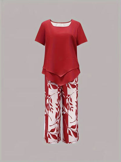Avy™ | Casual tweedelige set met bladprint