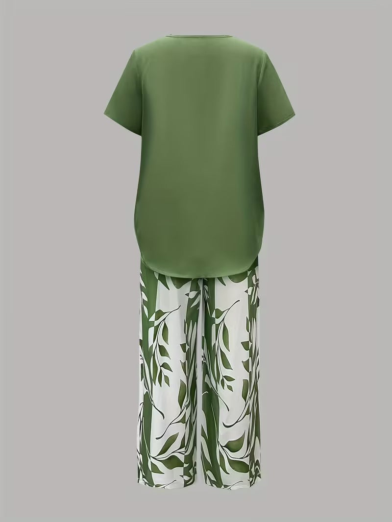 Avy™ | Casual tweedelige set met bladprint