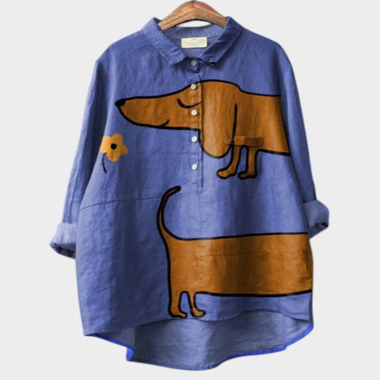 Lotte | Exclusieve damesblouse met hondenprint