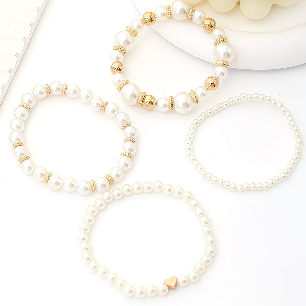 Parel stapelarmband set van 4