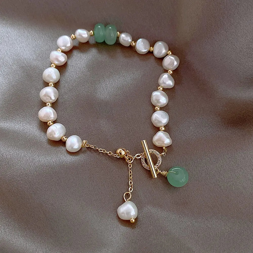 Zoetwaterparel- en jade-armband