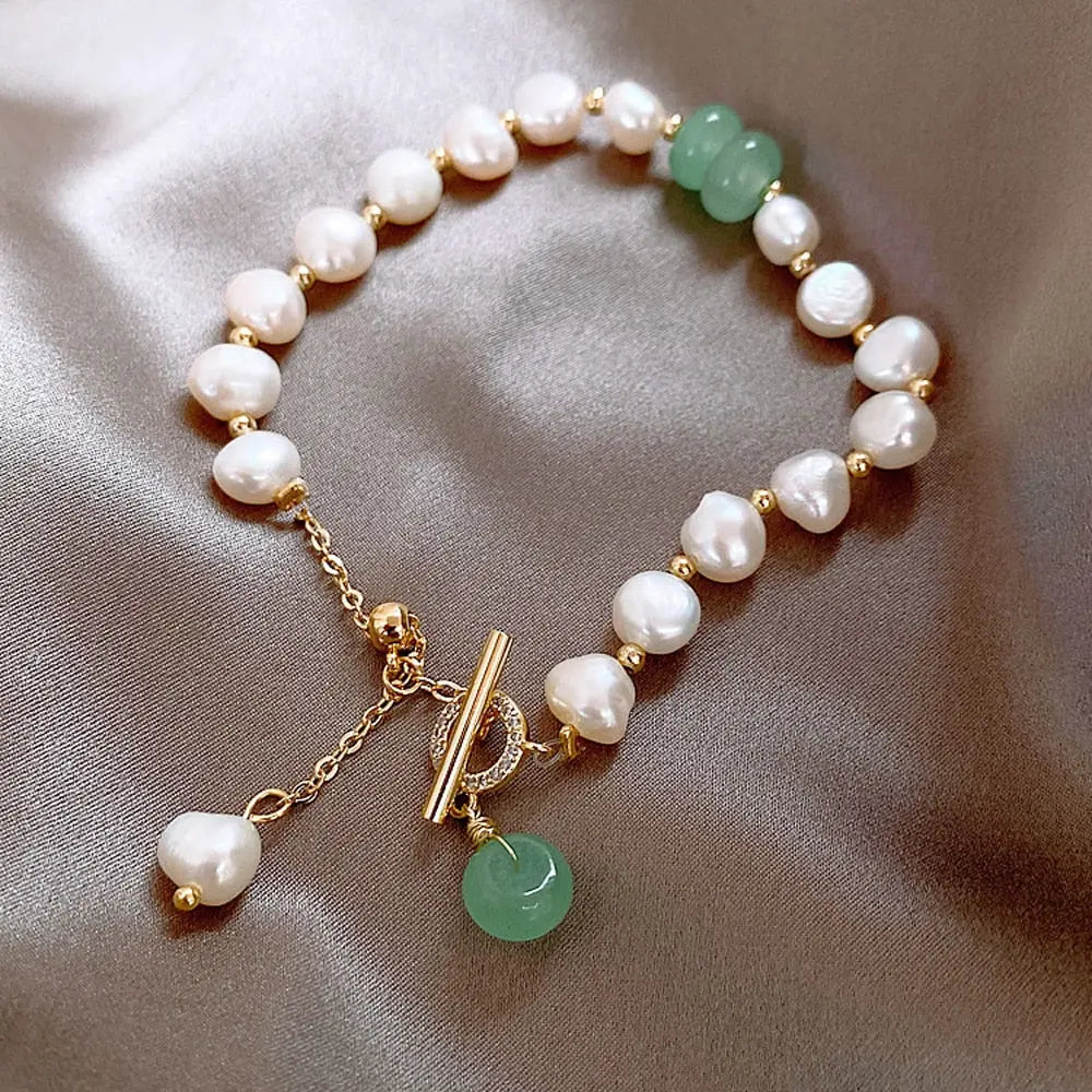 Zoetwaterparel- en jade-armband