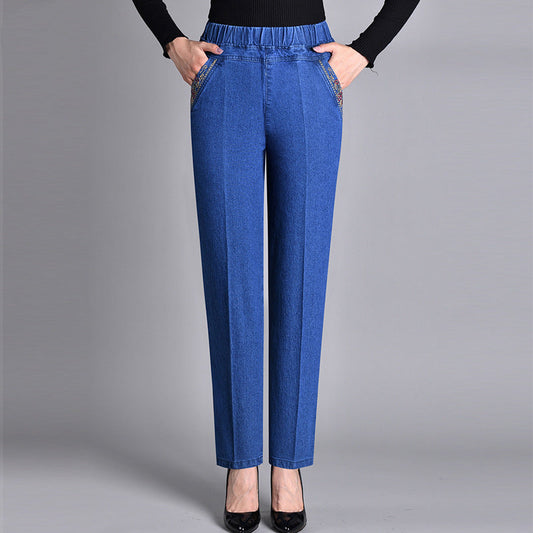 Fleur | Damesjeans met zijzakken en elastische taille