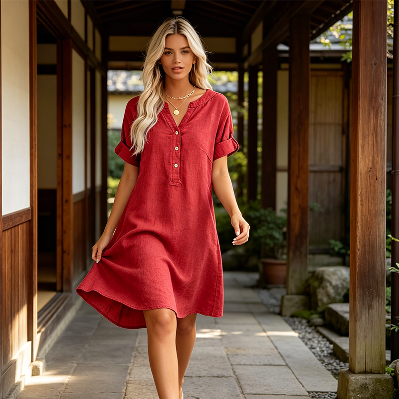 Casual tuniek met V-hals en zakken voor dames