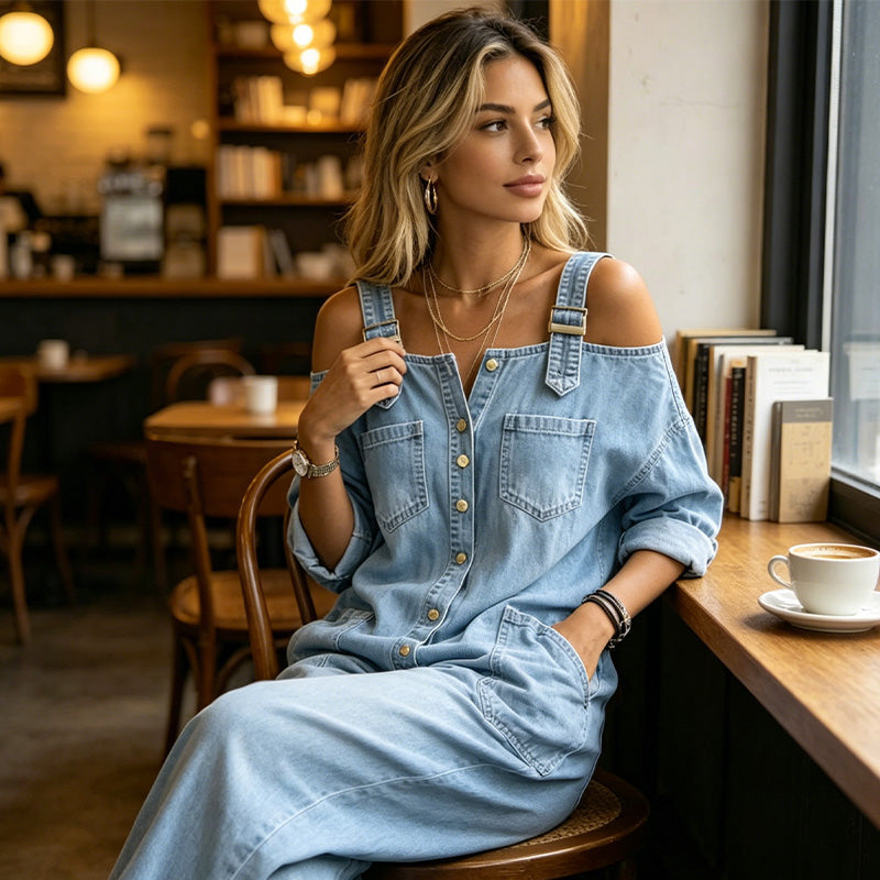 Wijde jumpsuit met wijde pijpen en zakken