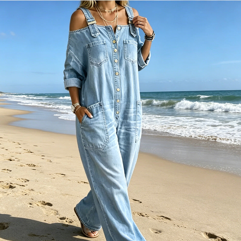 Wijde jumpsuit met wijde pijpen en zakken